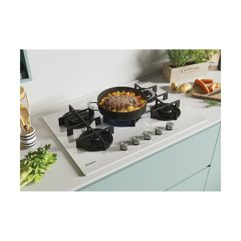 Table De Cuisson À Gaz CANDY CVG74WPW – 5 Brûleurs Verre Trempé - vue 3