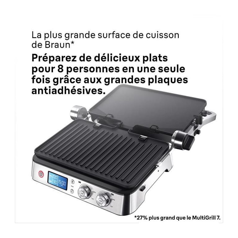 Grill Électrique Braun CG9040 – 2000 W, 3 Positions de Chauffe, Surface de Cuisson Teflon - vue 4