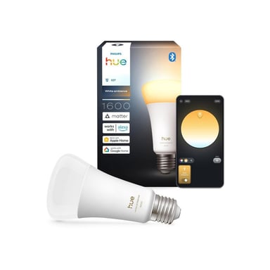 Ampoule connectée Philips Hue White ambiance A67 E27 1600 lm (11,8W, Bluetooth/Zigbee, dimmable) Blanche