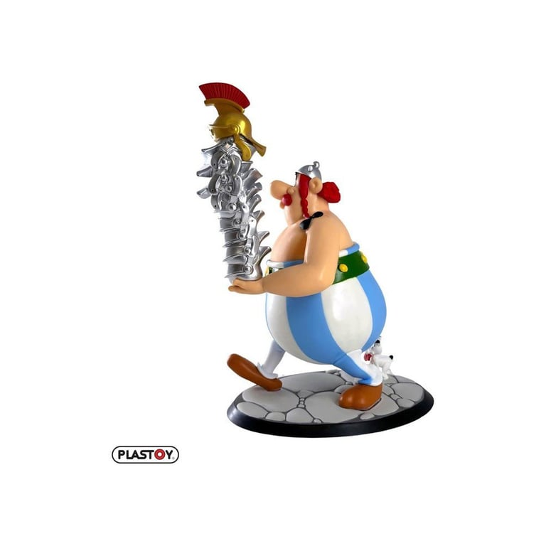 Figurine PLASTOY Astérix Obélix avec pile de casques et Idéfix Plastique 22 cm - vue 3