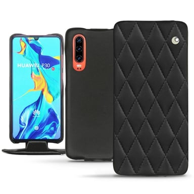 Funda de piel Huawei P30 - Solapa vertical - Negro - Piel lisa cosida