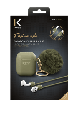 Fashionista Pompon & Shell per Apple AirPods con cinturino magnetico automatico, verde oliva