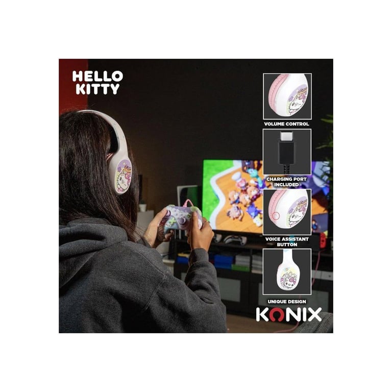 Casque Audio Sans Fil KONIX Hello Kitty – Bluetooth 5.3, Autonomie 30h - vue 3