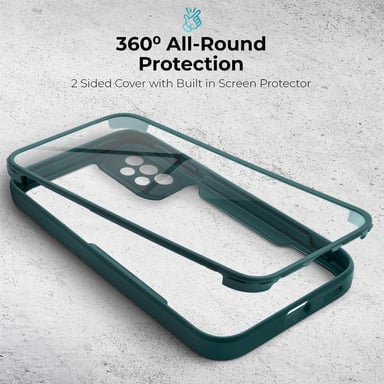 Moozy Coque 360 pour Samsung A53 5G - Coque transparente à bord vert, protection intégrale double face, coque avec protecteur d'écran intégré