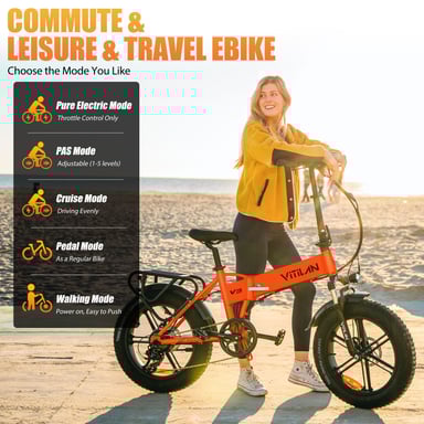 Bici elettrica fuoristrada pieghevole per adulti Vitilan V3 2.0 con pneumatici Fat - Arancione