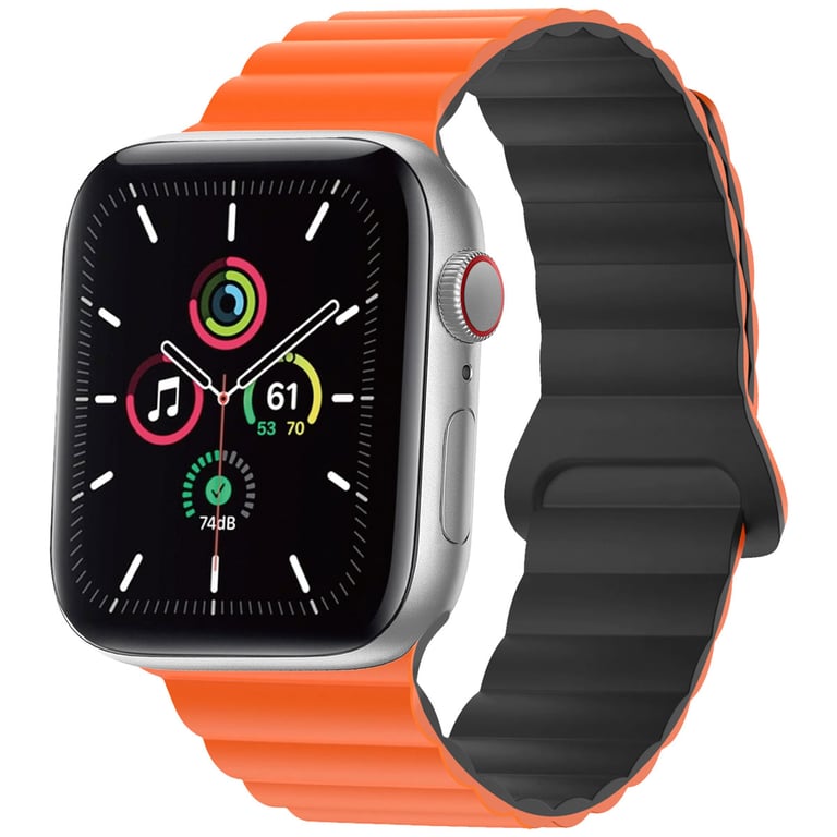 imoshion Bracelet en silicone magnétique pour Apple Watch Series 1 t/m 11 / SE / Ultra (44/45/46/49 mm) - Oranje & Zwart / Orange & Black - Neuf