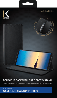 Custodia folio a conchiglia con slot per schede e supporto per Samsung Galaxy Note9, nero