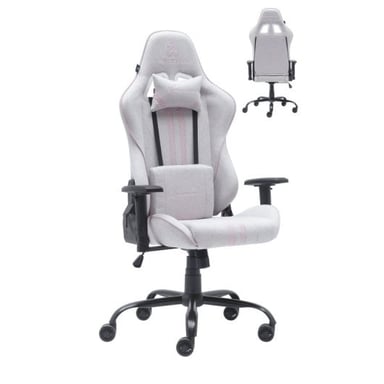 Sedia da gioco Newskill Kitsune V2 Bianca/Rosa in Tessuto Traspirante con Cuscini Cervicale e Lombare, Reclinabile a 180°