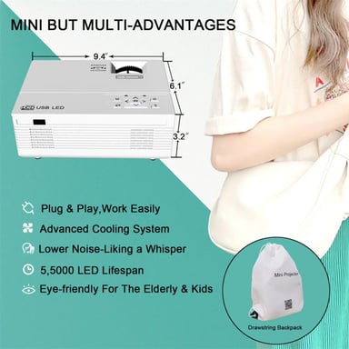 Proyector LED HD Transjee M8G | Resolución 1280*1080, Distancia de Proyección 1,5m - 4m, Tamaño de Proyección 30 pulgadas - 120 pulgadas, Altavoz Incorporado