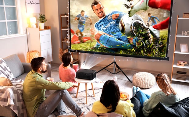 Proyector WiFi de Cine en Casa Surewheel SW10, FHD+ 1080*1920, 600 Lúmenes ANSI, Corrección de Distorsión 4 Puntos, Pantalla 180 Pulgadas para Cine en Casa