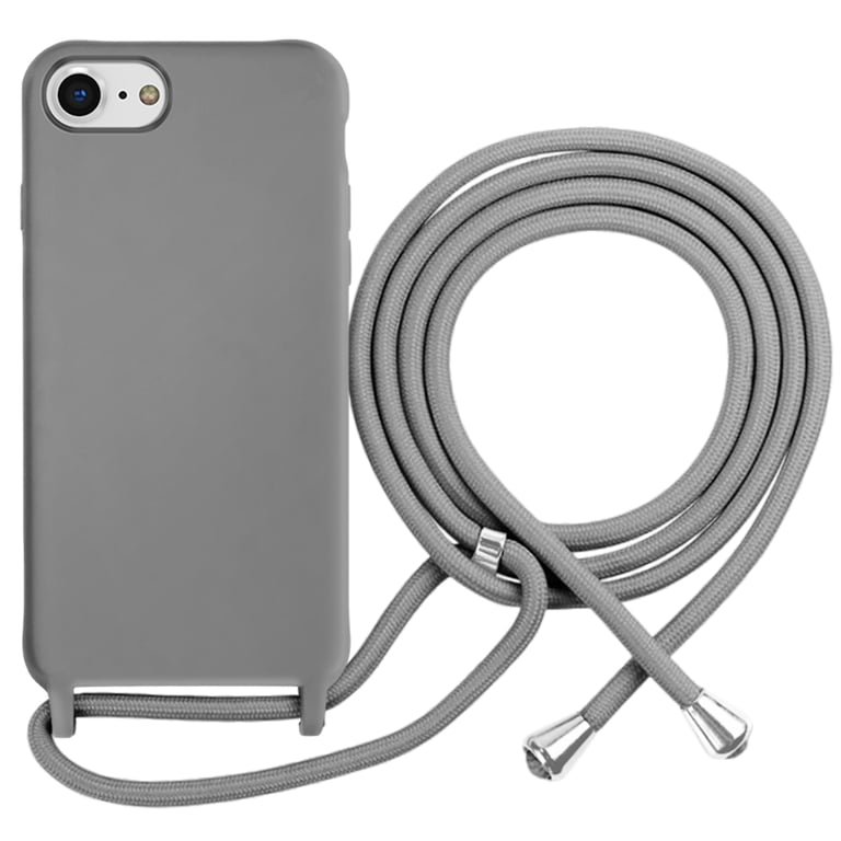 Coque pour iPhone 7 / 8 en TPU Premium Color Lace avec Cordon Tour de Cou Gris
