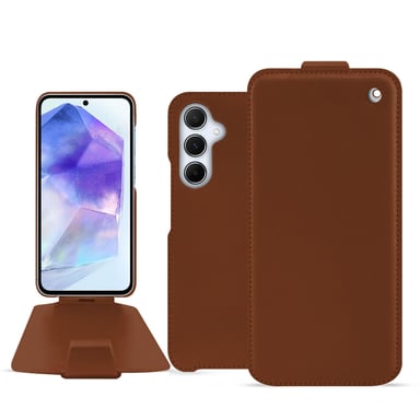 Housse cuir Samsung Galaxy A55 -  - Marron - Cuir lisse
