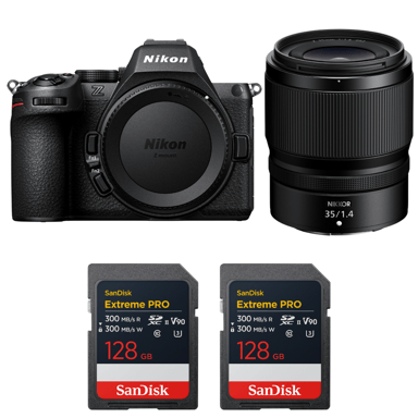 Cámara híbrida Nikon Z5 II + 35mm f/1.4 + 2 SanDisk 128GB Extreme PRO UHS-II + Ebook ''20 consejos para fotos que impactan''
