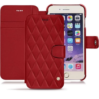 Funda de piel Apple iPhone 7 Plus - Solapa billetera - Rojo - Piel lisa cosida