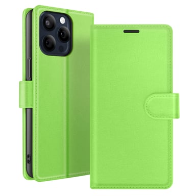 Zanaé Funda tipo cartera para iPhone 15 Pro con soporte y lengüeta magnética Verde