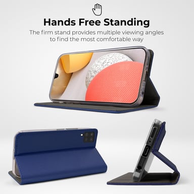 Moozy Case Flip Cover pour Samsung A42 5G, Bleu foncé - Étui à rabat magnétique intelligent avec porte-carte et support