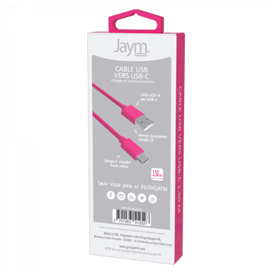 Câble iPhone / Galaxy / Google - USB vers Type-C 3A - 1,5 mètres - Collection POP - Rose