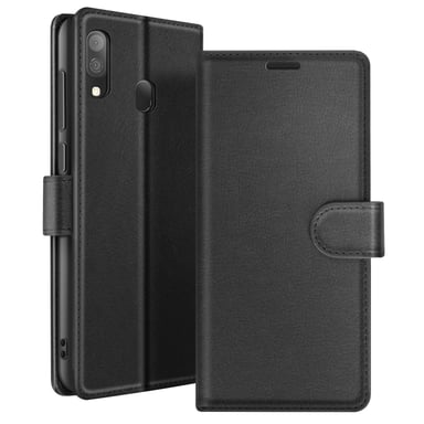 Zanaé Funda tipo cartera para Samsung A30 con soporte y lengüeta magnética Negro