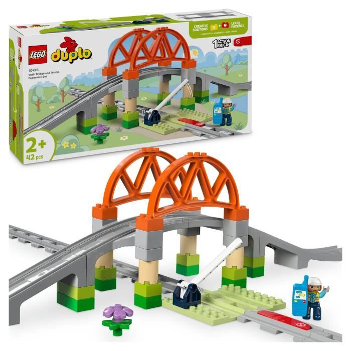 DUPLO Ma ville 10426 Set d'extension : Les rails et le pont du train - Jouets d'éveil - Neuf