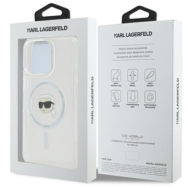 Étui Karl Lagerfeld pour iPhone 16 Pro Max 6.9'' blanc étui rigide IML Metal Karl Head MagSafe