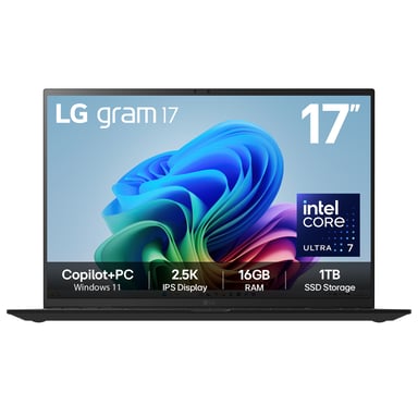 LG Gram 17Z90TL-G.AU78A1 ordenador portatil Intel Core Ultra 7 256V Ultraportátil 43,2 cm (17'') 2.5K 16 GB LPDDR5x-SDRAM 1 TB SSD Wi-Fi 7 (802.11be) Windows 11 Home Inglés del Reino Unido Negro