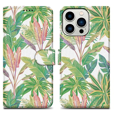 Coque pour Apple iPhone 14 PRO Design Forêt Tropicale Verte No. 8 Housse de protection Étui avec fermeture magnétique, fonction de support et compartiment pour carte