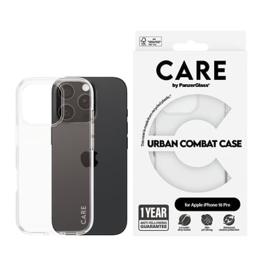 PanzerGlass CARE™ by ® Urban Combat Case Transparent iPhone 16 Pro funda para teléfono móvil Transparente