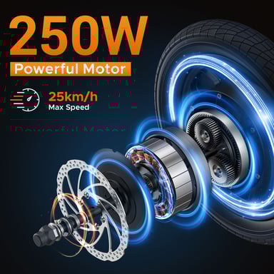 Bici elettrica pieghevole HillMiles Mile 1, batteria da 250 W, 36 V e 10,4 Ah, 14 pollici