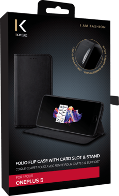 Folio a conchiglia con slot per schede e supporto per OnePlus 5, nero