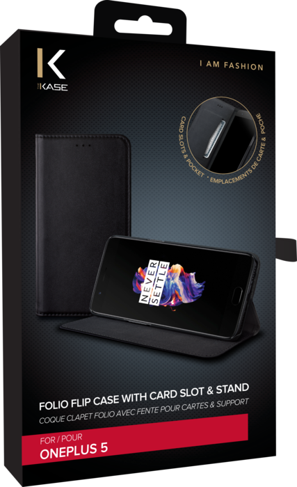 Folio a conchiglia con slot per schede e supporto per OnePlus 5, nero