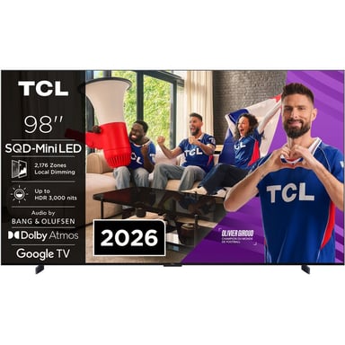 Téléviseur TCL 98C79LX1 98'' Mini LED QLED 4K Google TV SQD 2 176 zones Local Dimming 144/288 Hz Dolby Vision IQ Atmos Noir