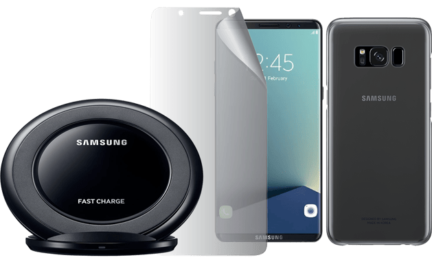 Bundle Coque Transparente Samsung Galaxy S8 + Protège écran + Pad Charge sans fil 5W + Câble USB A/microUSB Samsung