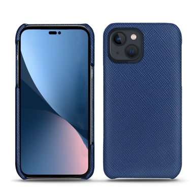 Coque cuir Apple iPhone 14 Plus - Coque arrière - Bleu - Cuir saffiano