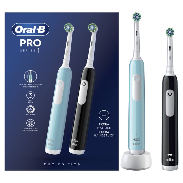 Oral-B Pro 1 PRO1CRSDUO brosse à dents électrique Adulte Brosse à dents rotative oscillante Noir, Turquoise, Blanc - Neuf