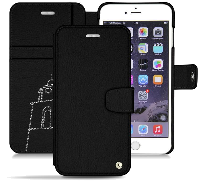 Housse cuir Apple iPhone 6S - Rabat horizontal portefeuille - Negre poudro - NOREVE