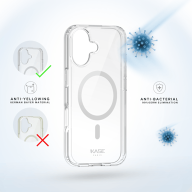 Coque Antibactérienne Antichoc Magnétique Invisible Fabriqué Avec du 75% Plastique Recyclé pour Apple iPhone 17, Transparente