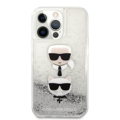 Karl Lagerfeld KLHCP13XKICGLS Coque de Protection pour iPhone 13 Pro Max 6,7' Argent Liquid Glitter Karl&Choupette Head