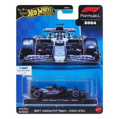 Coche en miniatura Hot Wheels Premium BWT Alpine A524 (#31) 1:64 Metal Neumáticos Real Riders Negro/Rosa/Azul