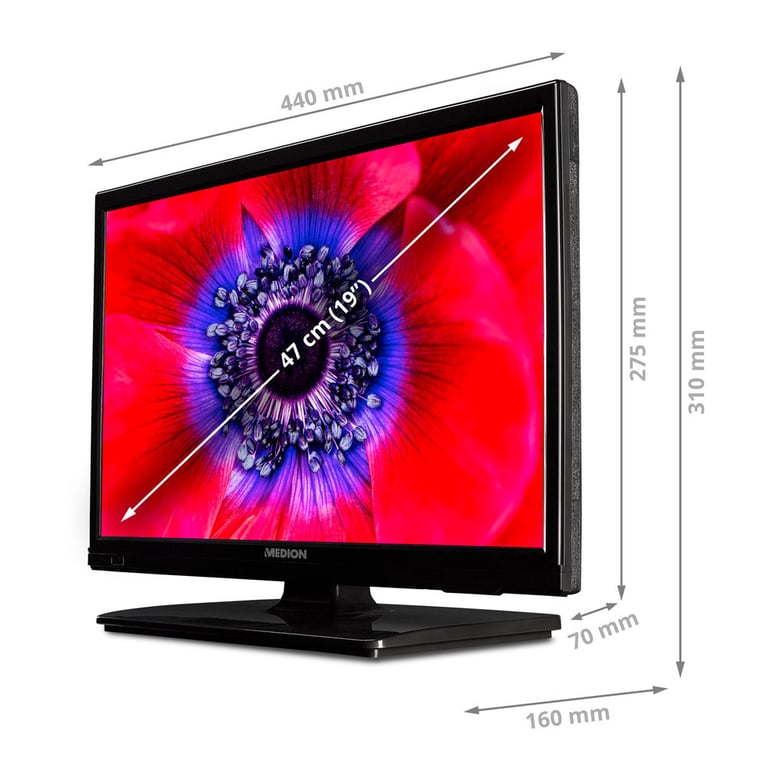 MEDION E11909 LCD TV 19 47 cm HD Triple Tuner lecteur DVD intégré adaptateur voiture CI 1x HDMI 1x USB Neuf - vue 8