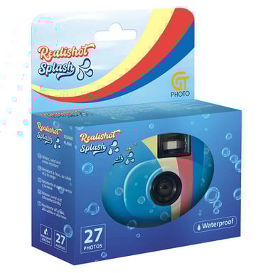 GT Photo GT27WP Realishot Splash - Appareil Photo Jetable Étanche 35mm, 27 Photos, 4K Ultra HD, Utilisation Sous l'Eau et en Extérieur - Couleur Bleu