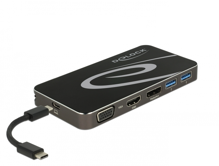 DeLOCK USB Type C 3.2 Dockingstation 4K HDMI DP / VGA USB Hub und PD 3.0 Neuf