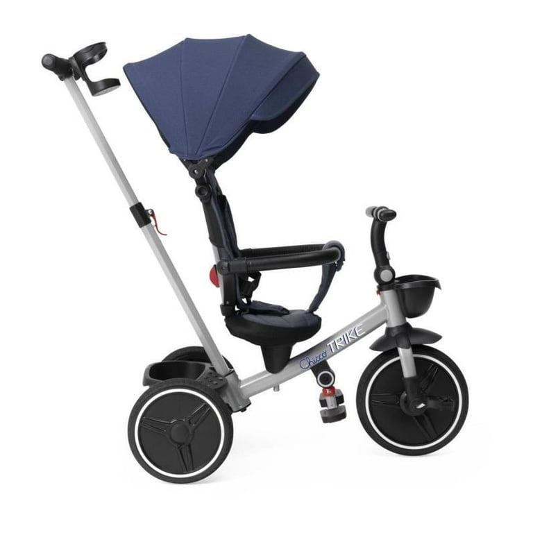 Chicco Tricycle Evolutif pour enfants 4en1 Cadre en métal Roues en caoutchouc EVA Harnais 4 points Poignée télescopique et capote amovible Poussette avec siège réversible Paniers - vue 2