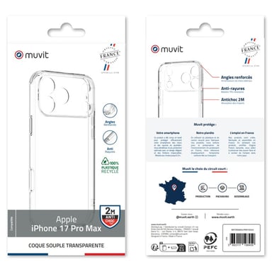 IPhone 17 Pro Max guscio antiurto 2 metri trasparente 100% riciclato origine francia garantito