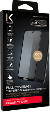 (O) Protector de pantalla de vidrio templado (100% de cobertura de superficie) para huawei Y5 2019, Negro