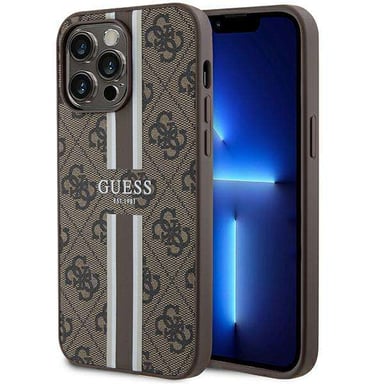 Custodia Guess per iPhone 15 Pro Max 6,7'' marrone Custodia rigida 4G a strisce stampate MagSafe