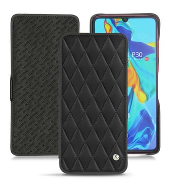 Funda de piel Huawei P30 - Solapa horizontal - Negro - Piel lisa cosida