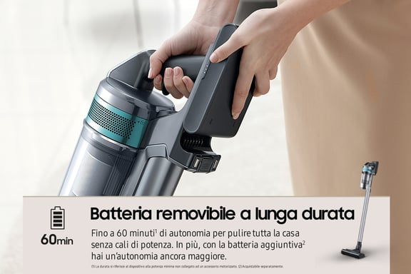 Samsung VS20B75AGR1 Aspiradora escoba 2 en 1 Batería Secar Sin bolsa 550 W Negro, Color menta