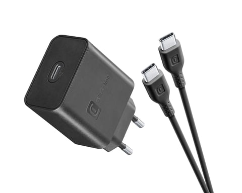Cellularline Super Fast Charger Kit PD 45W Chargeur de secteur USB-C de 45W avec câble USB-C à USB-C