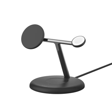 Belkin Estación de carga 3 en 1 MagSafe Qi2 15 W para iPhone/AirPods/Apple Watch Negro / Plateado