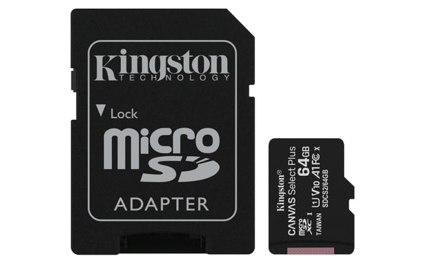 Kingston Technology Carte micSDXC Canvas Select Plus 100R A1 C10 de 64 Go + ADP